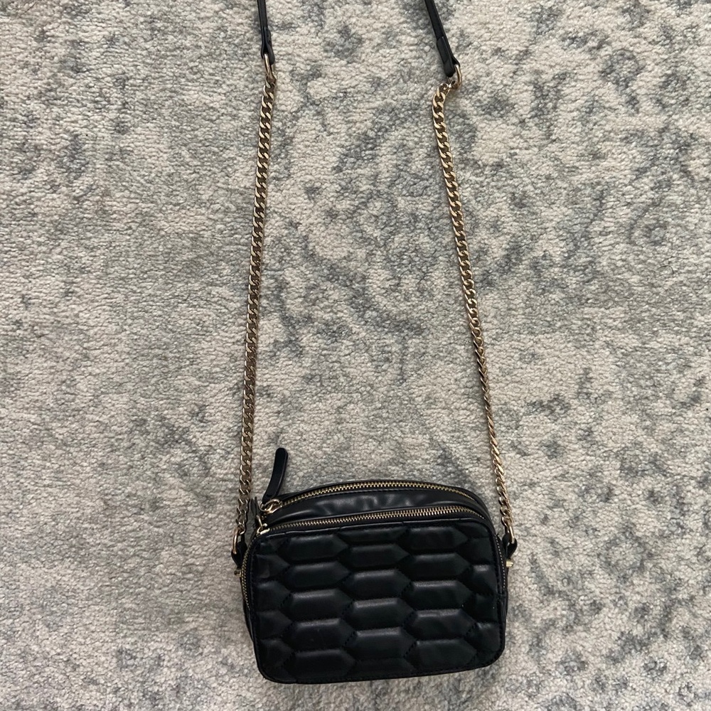 Zara Black Quilted Crossbody Bag with Chain